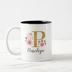 Monogramm Pink Floral Zweifarbige Tasse