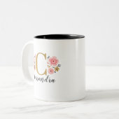 Monogramm Pink Floral Zweifarbige Tasse (Vorderseite Links)