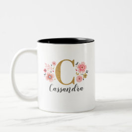Monogramm Pink Floral Zweifarbige Tasse