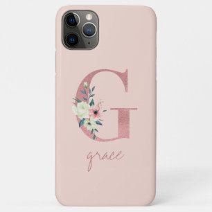 Monogramm Pink Glitzer Blume Letter G Light Pink Case-Mate iPhone Hülle