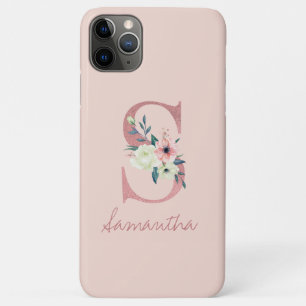 Monogramm Pink Glitzer Blume Letter S Light Pink Case-Mate iPhone Hülle