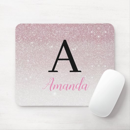 Monogramm Pink-Glitzer Fügen Sie Ihren Namen hinzu Mousepad (Mit Mouse)
