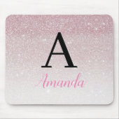 Monogramm Pink-Glitzer Fügen Sie Ihren Namen hinzu Mousepad (Vorne)