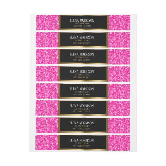 Monogramm Pink-Glitzer Rundum-Adressaufkleber (Bogen)