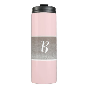 Monogramm Pink Glitzer Thermo-Tumbler  Thermosbecher