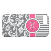 Monogramm Pink, grau, Streifen Damaske Case-Mate iPhone Hülle (Rückseite (Horizontal))