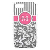 Monogramm Pink, grau, Streifen Damaske Case-Mate iPhone Hülle (Rückseite)
