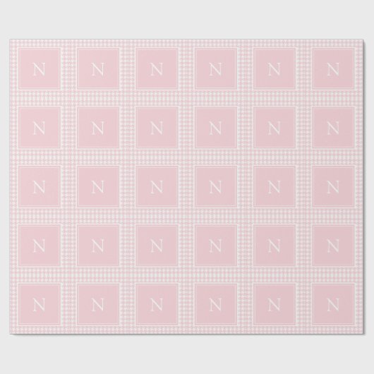 Monogramm Pink-Hahnentrittmuster Geschenkpapier (Flach)