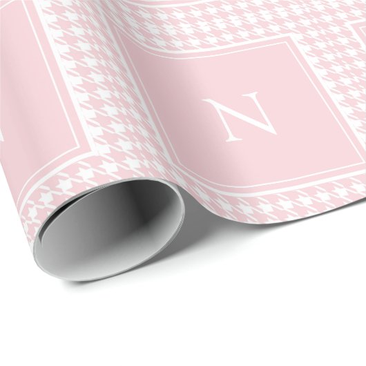 Monogramm Pink-Hahnentrittmuster Geschenkpapier (Rolleneckpunkt)