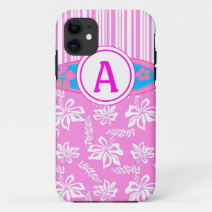 Monogramm Pink Hibiscis und Surfboard iPhone 5 Fal Case-Mate iPhone Hülle