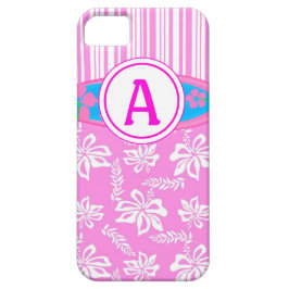 Monogramm Pink Hibiscis und Surfboard iPhone 5 Fal Case-Mate iPhone Hülle