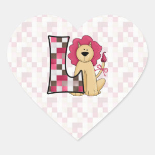 Monogramm Pink Lion L Herz-Aufkleber