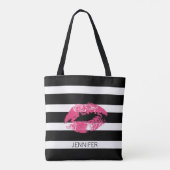 Monogramm Pink Lippen und Schwarz-weiße Streifen Tasche (Rückseite)