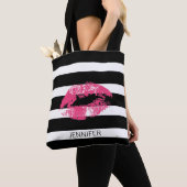 Monogramm Pink Lippen und Schwarz-weiße Streifen Tasche (Von Nahem)
