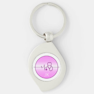 Monogramm Pink Medical Stethoscope Heartbeat Schlüsselanhänger