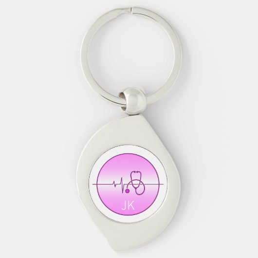 Monogramm Pink Medical Stethoscope Heartbeat Schlüsselanhänger (Vorderseite)