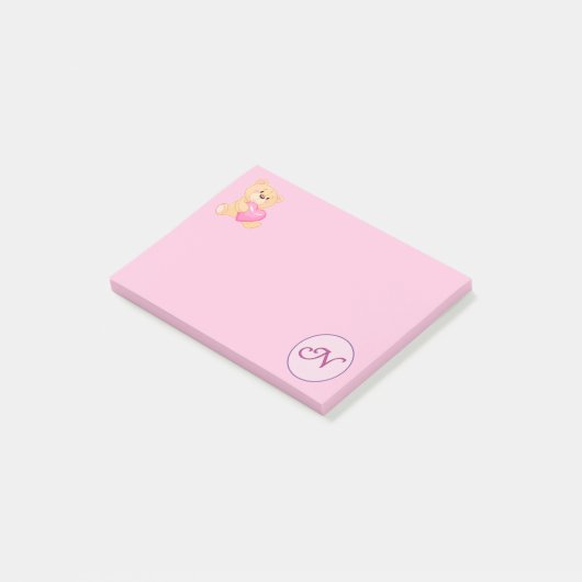 Monogramm Pink N Post-it Klebezettel (angewinkelt)
