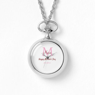 Monogramm Pink-Name der Mutter am Tag Armbanduhr