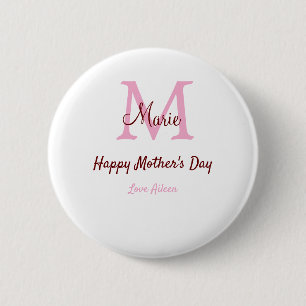 Monogramm Pink-Name der Mutter am Tag Button