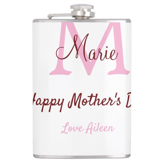 Monogramm Pink-Name der Mutter am Tag Flachmann (Vorderseite)