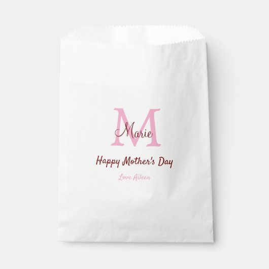 Monogramm Pink-Name der Mutter am Tag Geschenktütchen (Vorderseite)