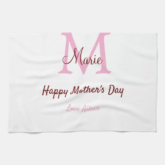 Monogramm Pink-Name der Mutter am Tag Geschirrtuch (Horizontal)