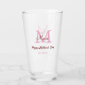 Monogramm Pink-Name der Mutter am Tag Glas (Rückseite)