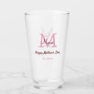 Monogramm Pink-Name der Mutter am Tag Glas