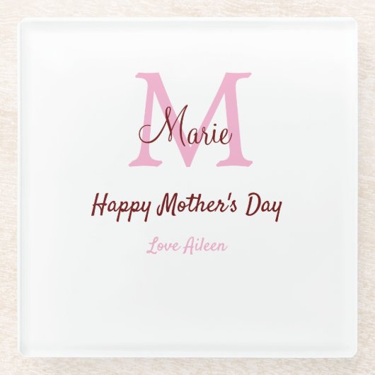 Monogramm Pink-Name der Mutter am Tag Glasuntersetzer (Vorderseite)