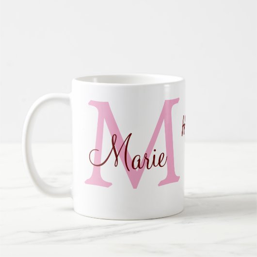 Monogramm Pink-Name der Mutter am Tag Kaffeetasse (Links)