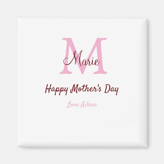Monogramm Pink-Name der Mutter am Tag Magnet (Vorne)