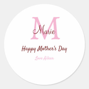 Monogramm Pink-Name der Mutter am Tag Runder Aufkleber
