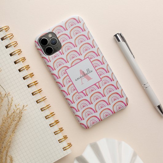 Monogramm Pink Peach Rainbow Muster Personalisiert Case-Mate iPhone Hülle