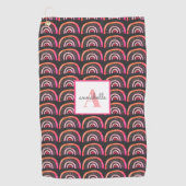 Monogramm Pink Peach Rainbow Muster Personalisiert Golfhandtuch (Vorderseite)