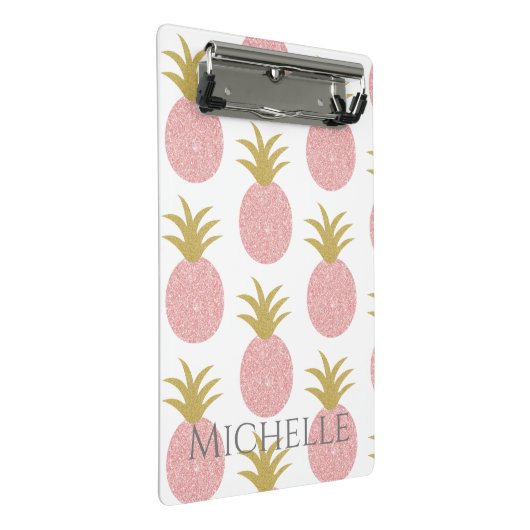 Monogramm Pink Pineapine Mini Klemmbrett (Schrägansicht)