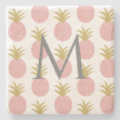 Monogramm Pink Pineapine Steinuntersetzer (Vorderseite)