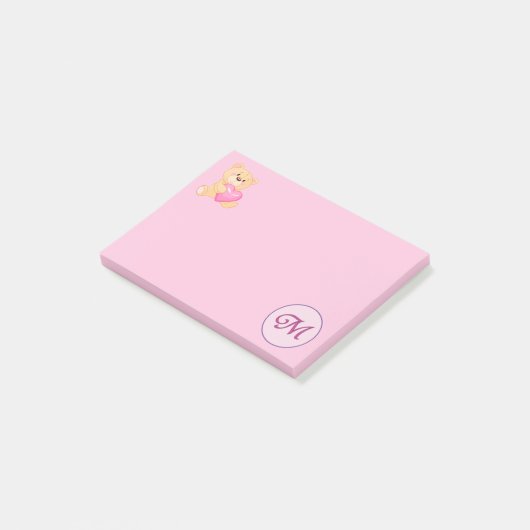Monogramm Pink Post-it Klebezettel (angewinkelt)