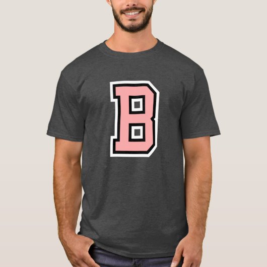 Monogramm Pink Schwarz-weiße Uni Initial B T-Shirt (Vorderseite)
