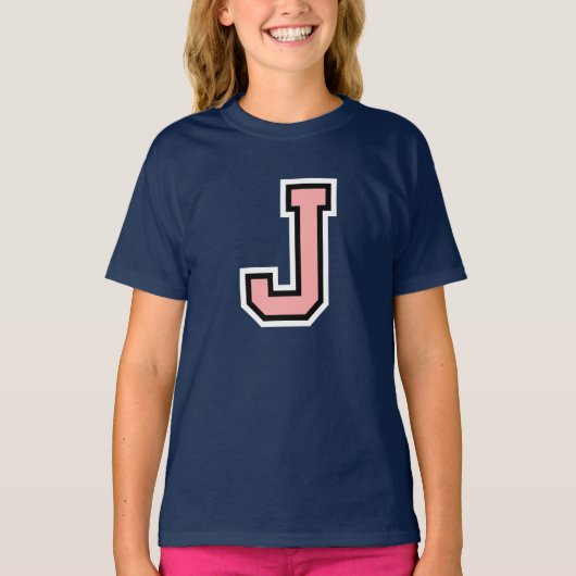 Monogramm Pink Schwarz-weiße Uni Initial J T-Shirt (Vorderseite)