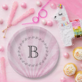 Monogramm Pink Sunray Shabby Textur Pappteller (Party)