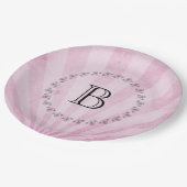 Monogramm Pink Sunray Shabby Textur Pappteller (Schrägansicht)