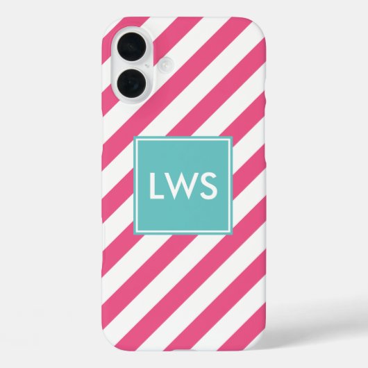 Monogramm Pink und Aqua Diagonal Streifen Case-Mate iPhone Hülle (Rückseite)