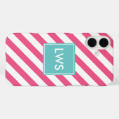 Monogramm Pink und Aqua Diagonal Streifen Case-Mate iPhone Hülle (Rückseite (Horizontal))