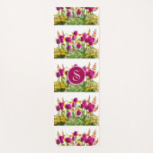 Monogramm Pink und Gelb Gelbfloraler Yogamat Yogamatte (Vorderseite)