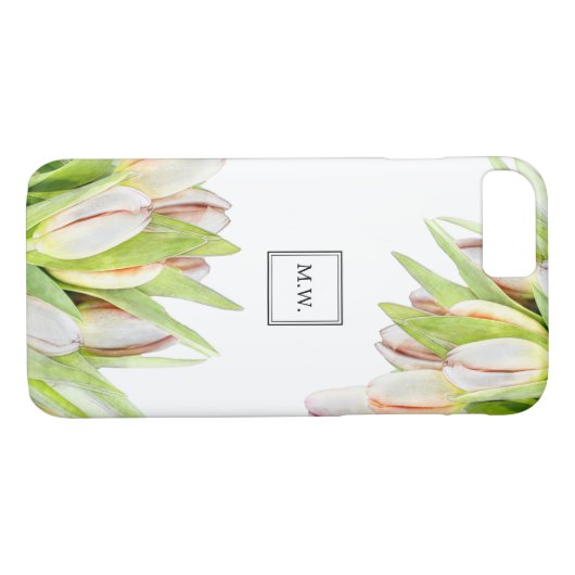 Monogramm Pink und grüne Tulips Case-Mate iPhone Hülle (Rückseite (Horizontal))