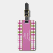 Monogramm Pink und grünes Tartan-Muster Gepäckanhänger (Vorderseite vertikal)