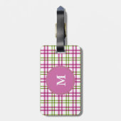 Monogramm Pink und grünes Tartan-Muster Gepäckanhänger (Rückseite vertikal)