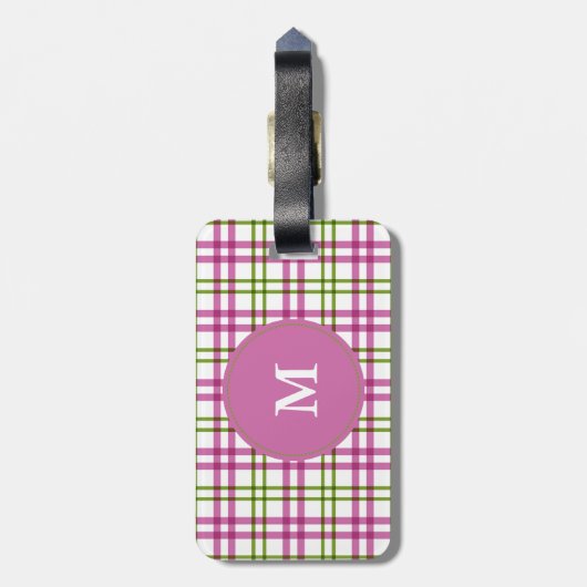 Monogramm Pink und grünes Tartan-Muster Gepäckanhänger (Rückseite vertikal)
