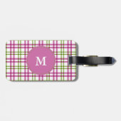 Monogramm Pink und grünes Tartan-Muster Gepäckanhänger (Rückseite horizontal)