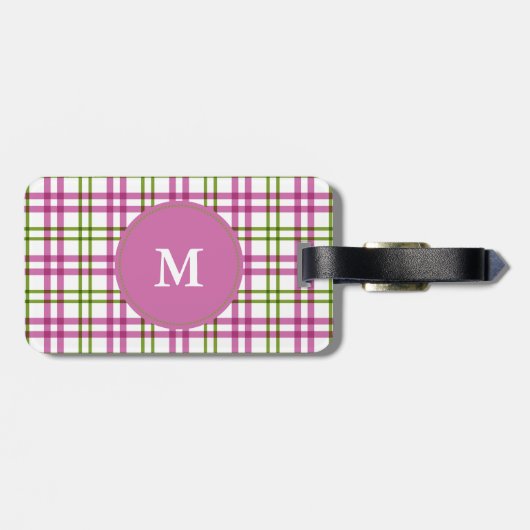 Monogramm Pink und grünes Tartan-Muster Gepäckanhänger (Rückseite horizontal)